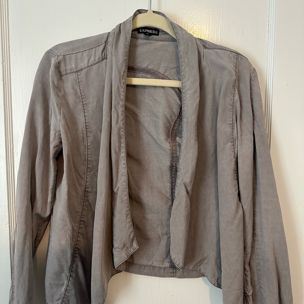 Express Gray Blazer with Draped Collar and Relaxed Sleeves